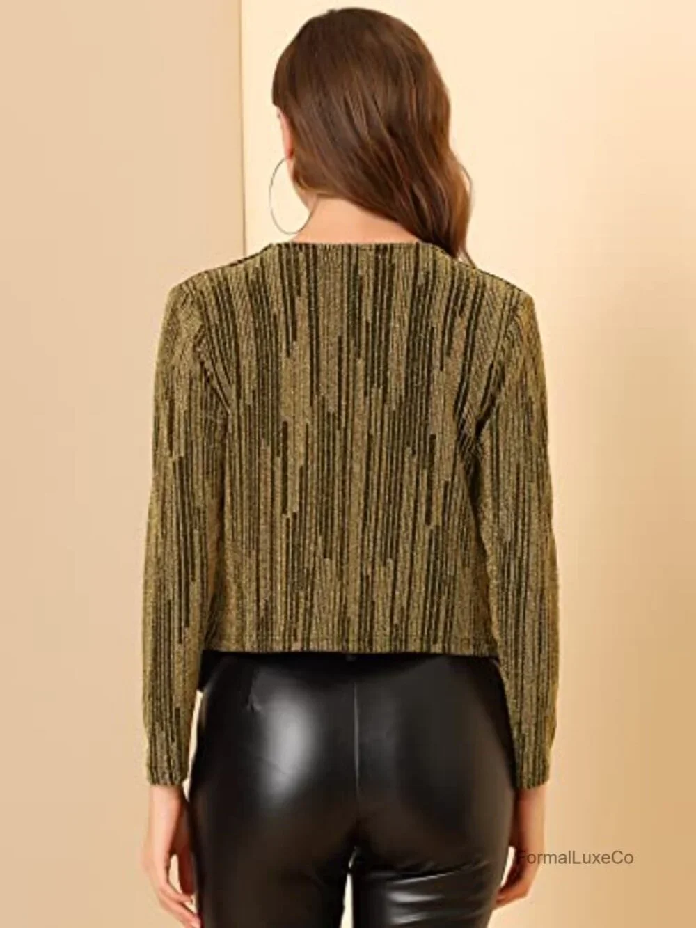Glitter Open Front Cropped Cardigan Long Sleeve Party Layer